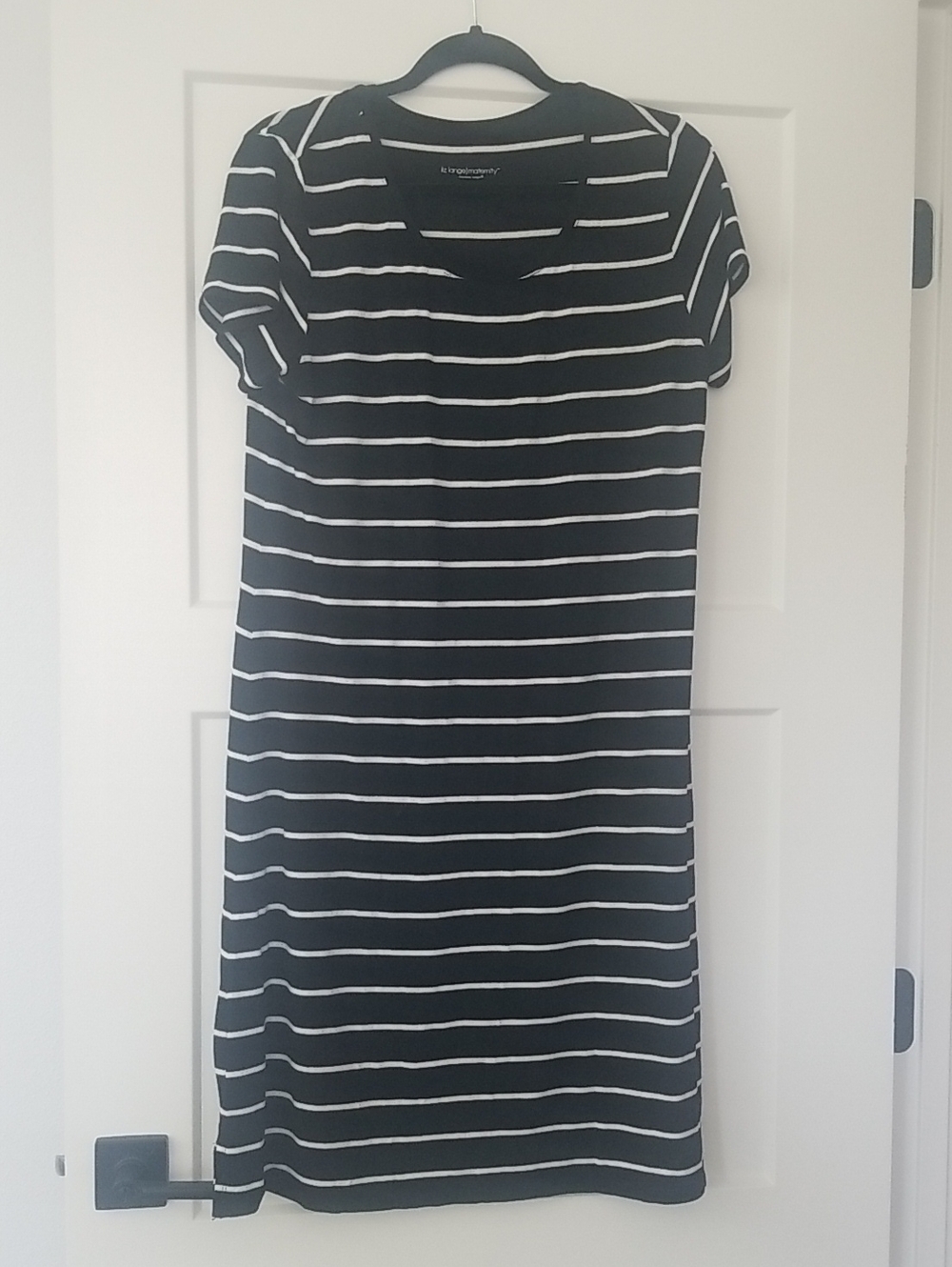 maternity Liz Lange Black and White Striped Midi Tee Dress